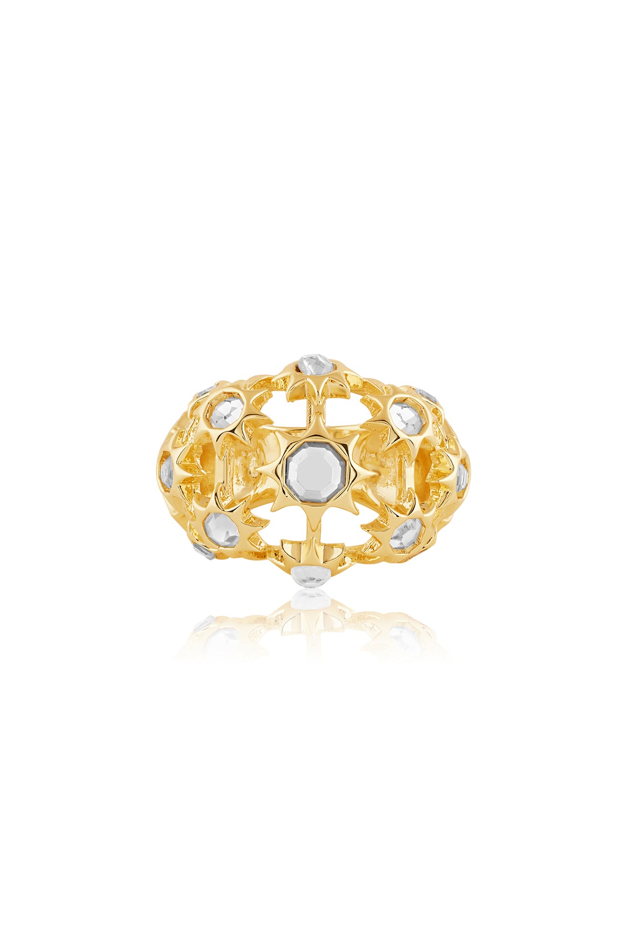 Angel Dust Mirror Long Horizontal Ring 18Kt Gold Plated