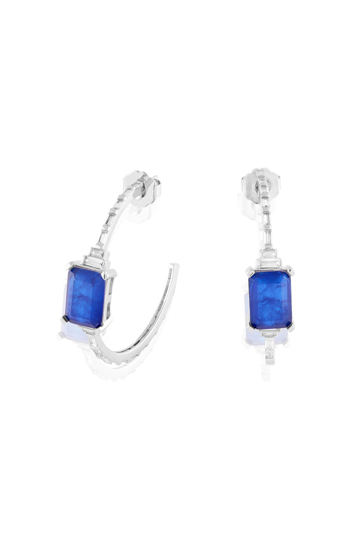 Aureline Sapphire Hoops In Rhodium Plated