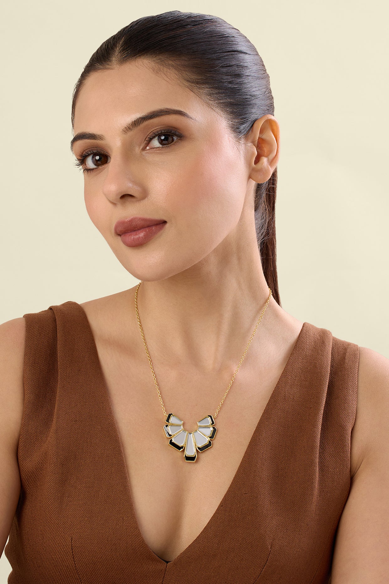 Ayaana Mirror Necklace 18Kt Gold Plated