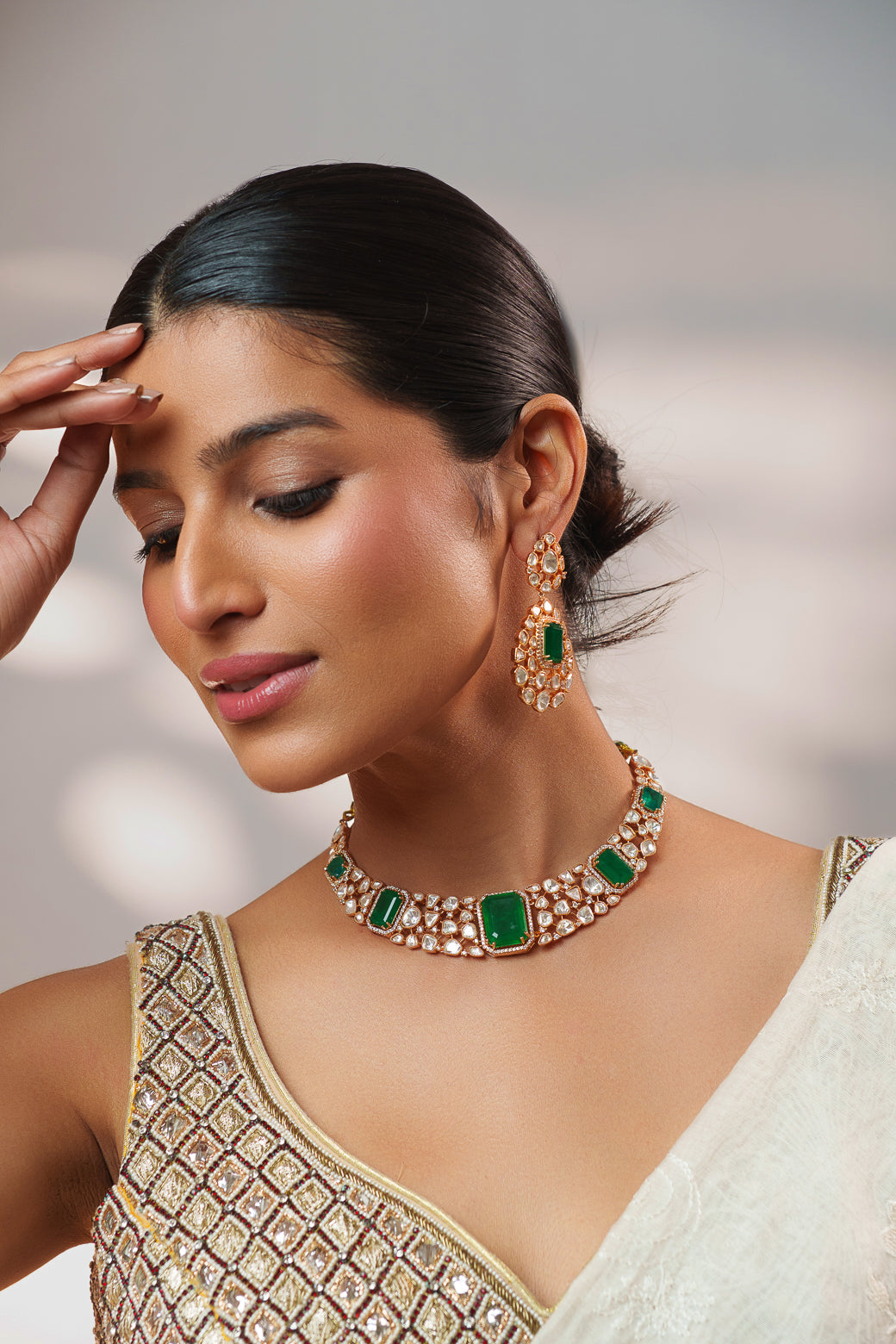 Samika Green Kundan Necklace Set