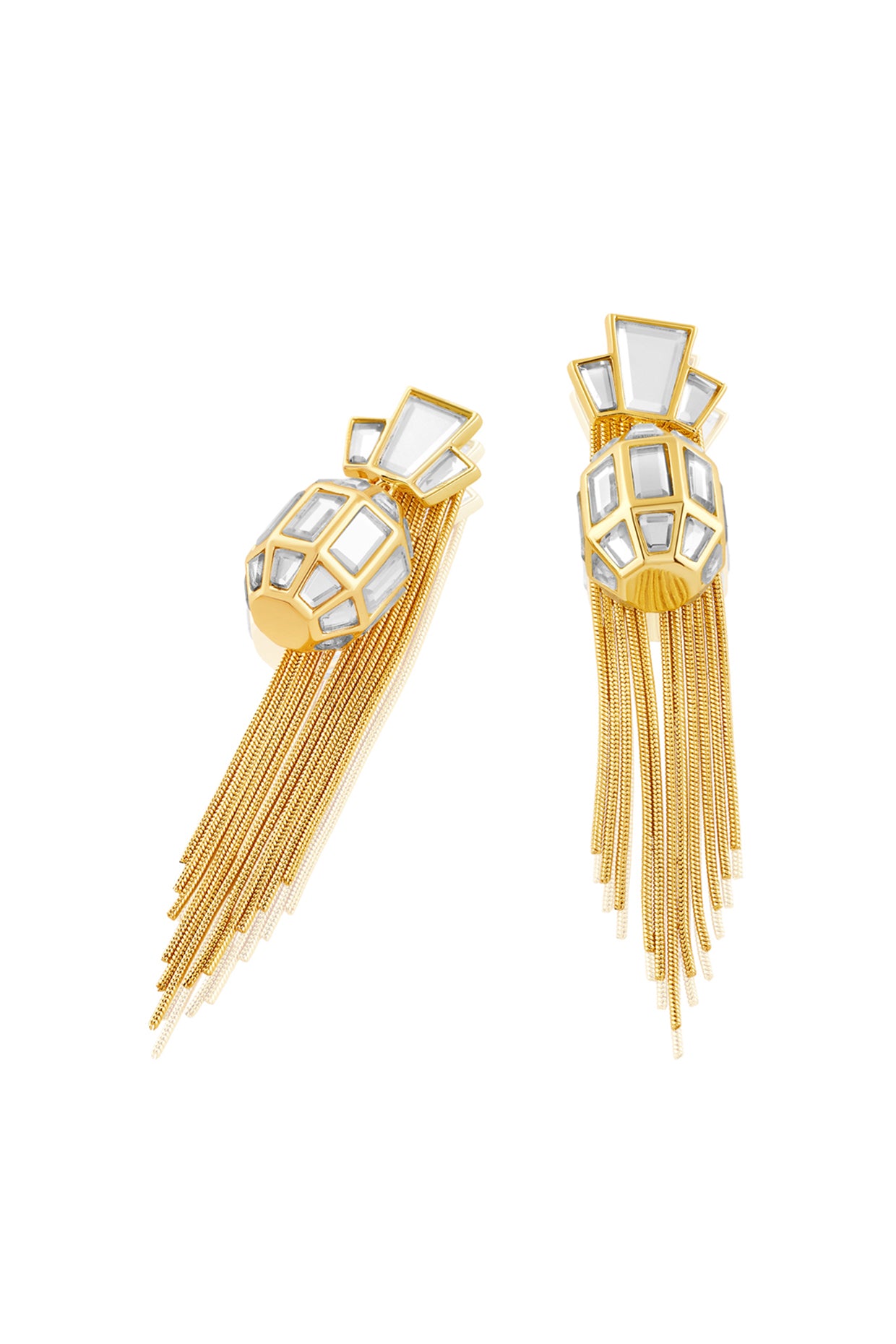 Bombay Deco Tassel Statement Mirror Earrings InGold 18Kt Gold Plated