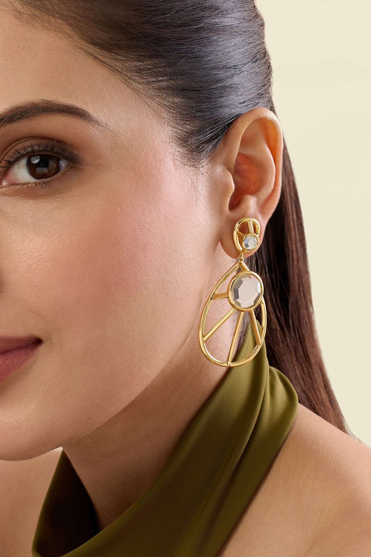 Ayaana Filigree And Mirror Drop Earrings 18Kt Gold Plated