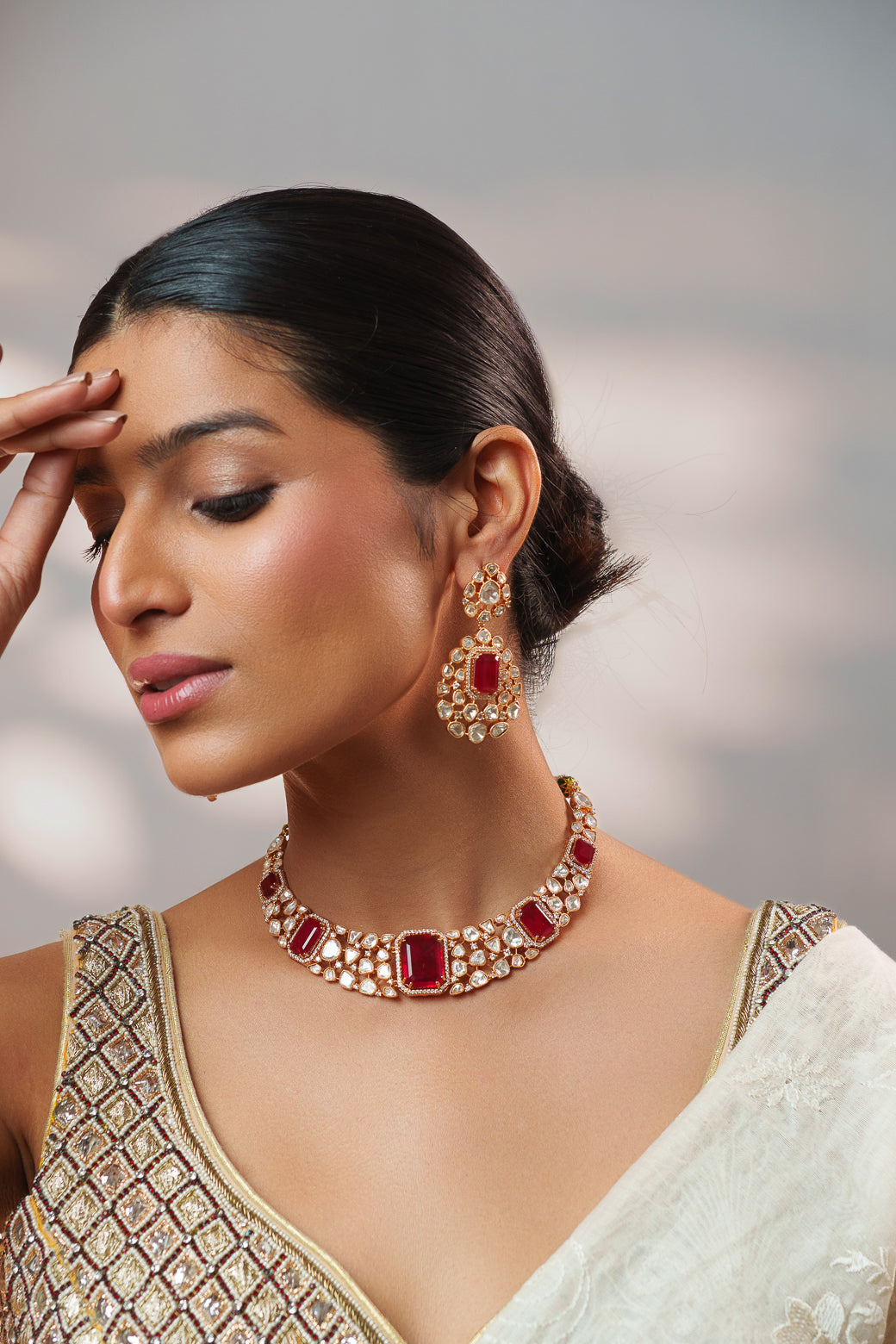 Samika Red Kundan Necklace Set