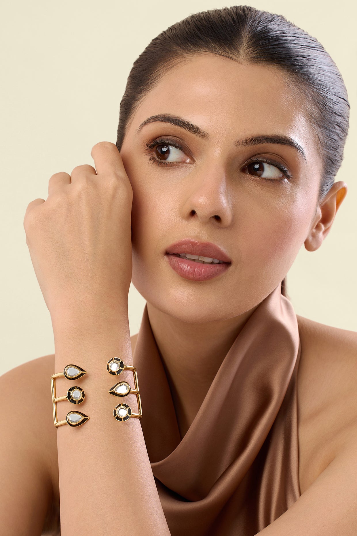 Ayaana Mirror Enamel Statement Cuff 18Kt Gold Plated