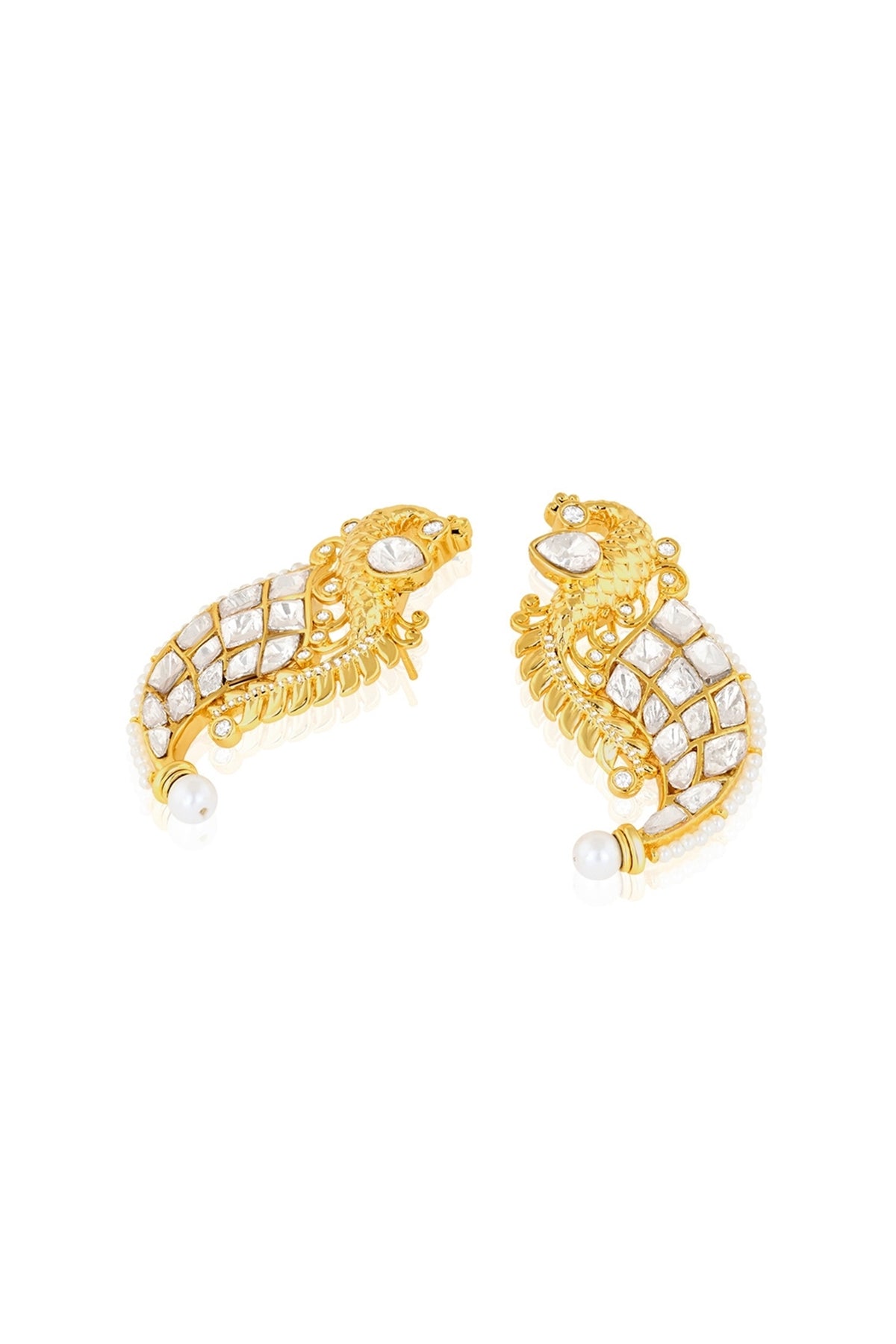 Polki Peacock Dagger Pearl Earrings