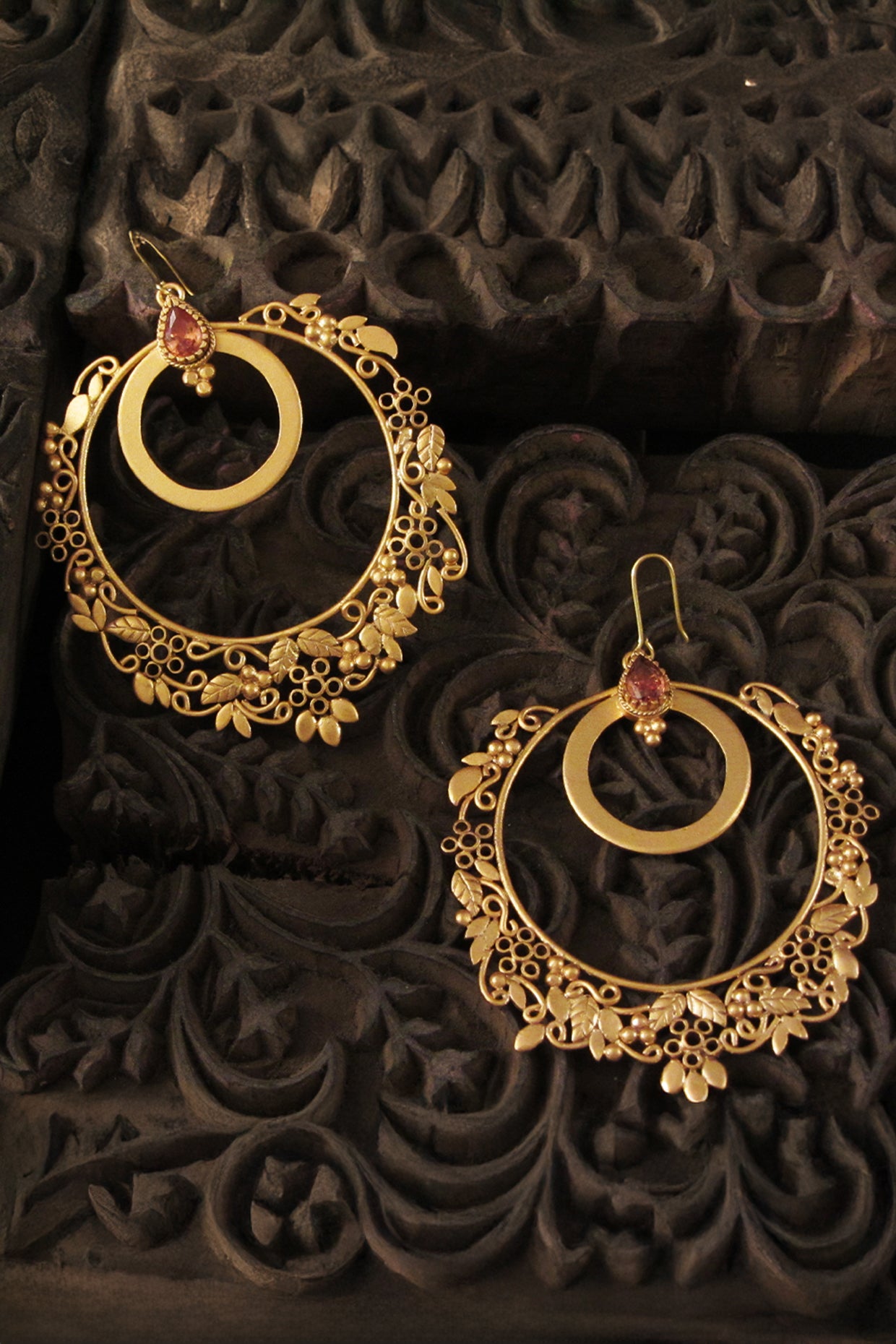 Round Gold Drop Bali Earrings with Crystals Worn By Keerthy Suresh