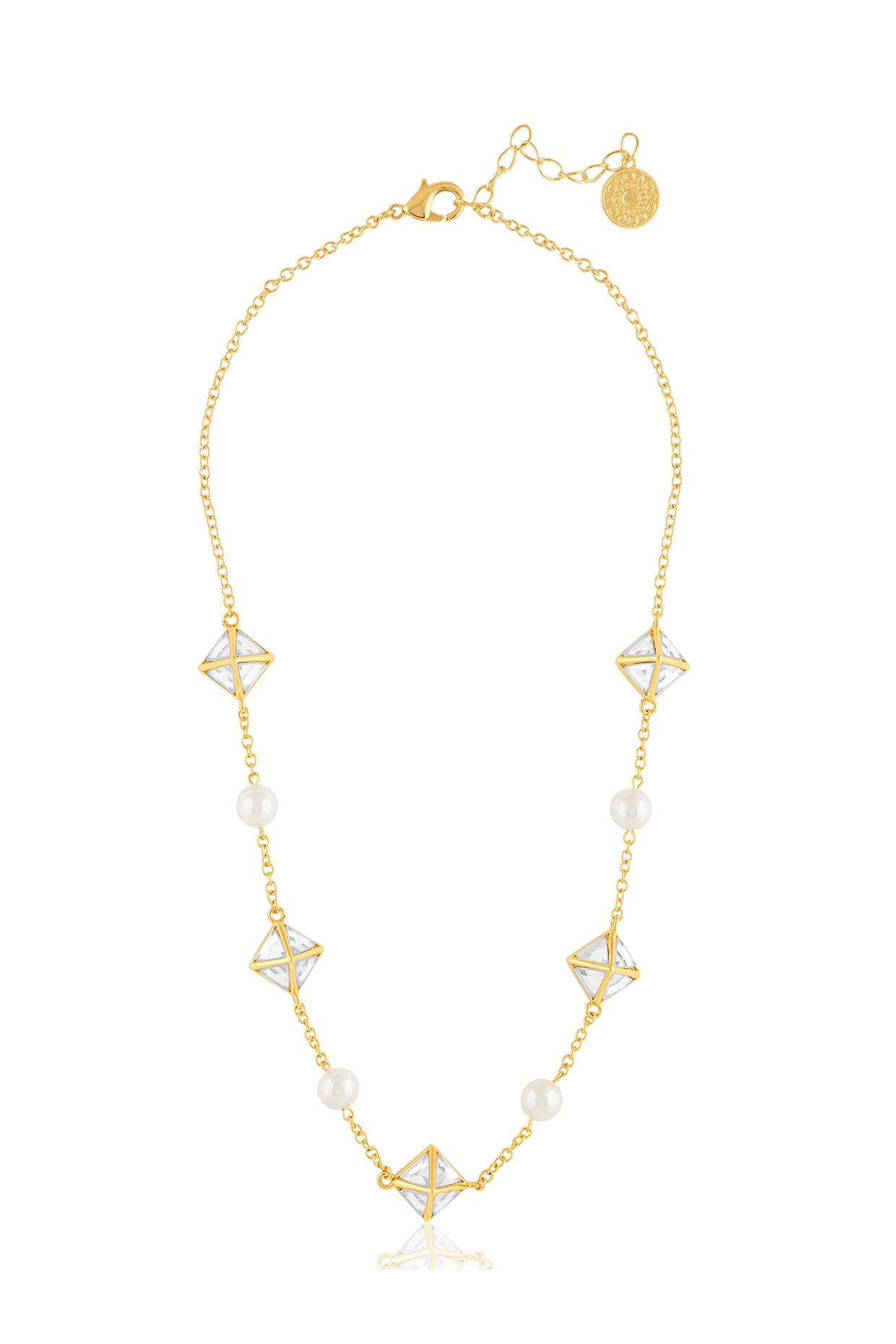 Pyramid Mirror & Pearl Necklace 18Kt Gold Plated