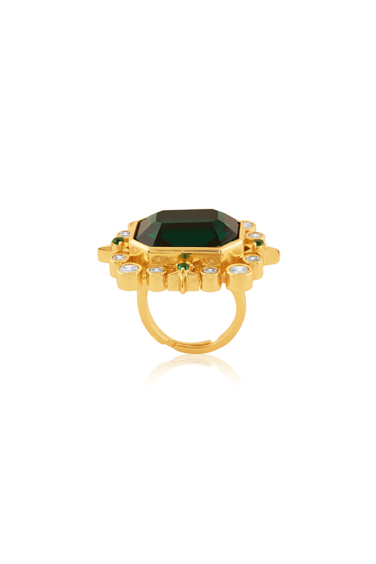 Emerald Lyric Statement Ring In 18Kt Gold Plated