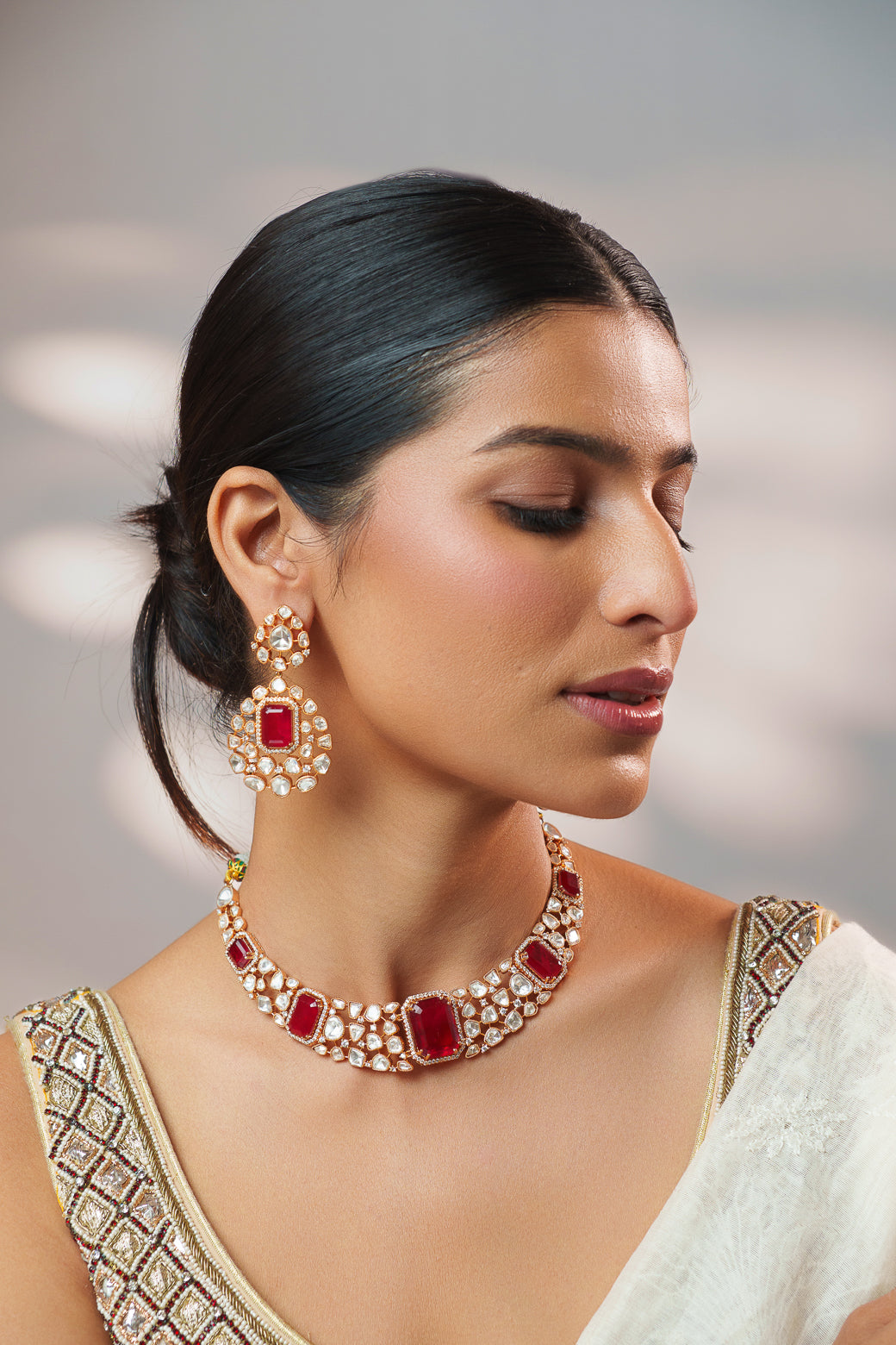 Samika Red Kundan Necklace Set