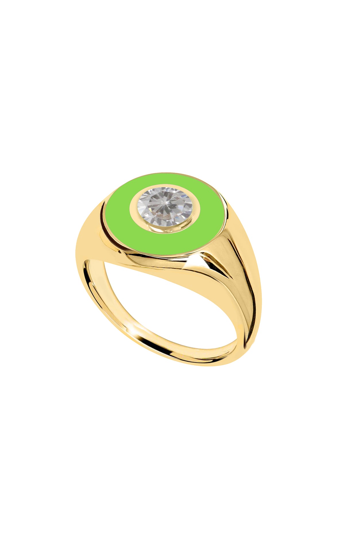 18Kt Gold Plated Eyes On Me Green Signet Ring
