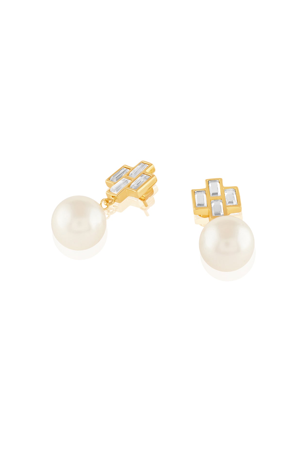 Prism Mirror Pearl Drop Earring 18Kt Gold Plated