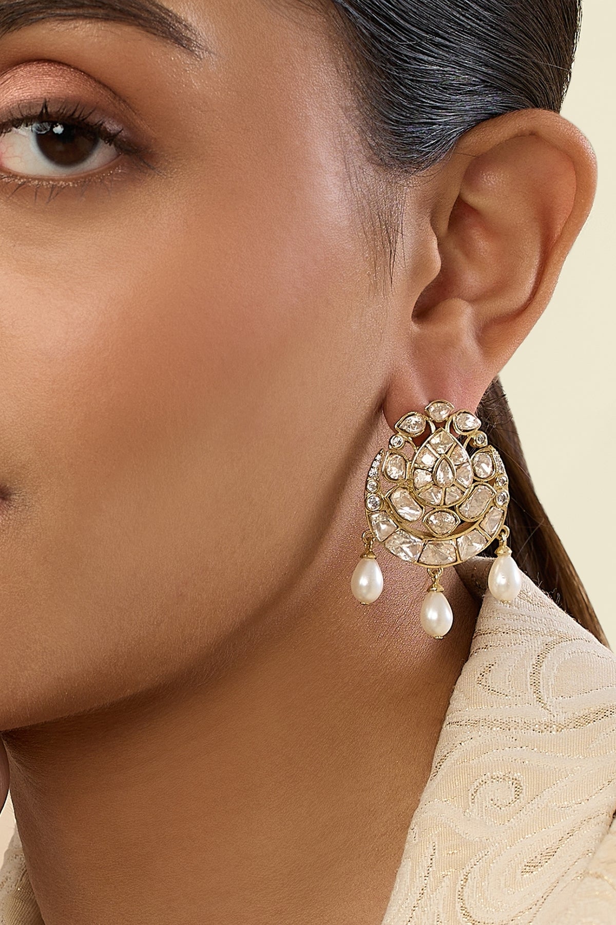 Polki Diadem Pearl Earrings