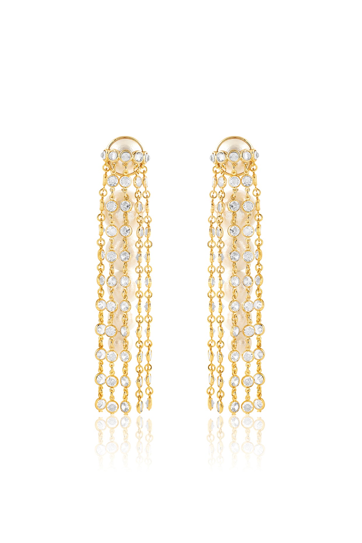 Limelight Pearl & Chain Long Earrings 18Kt Gold Plated