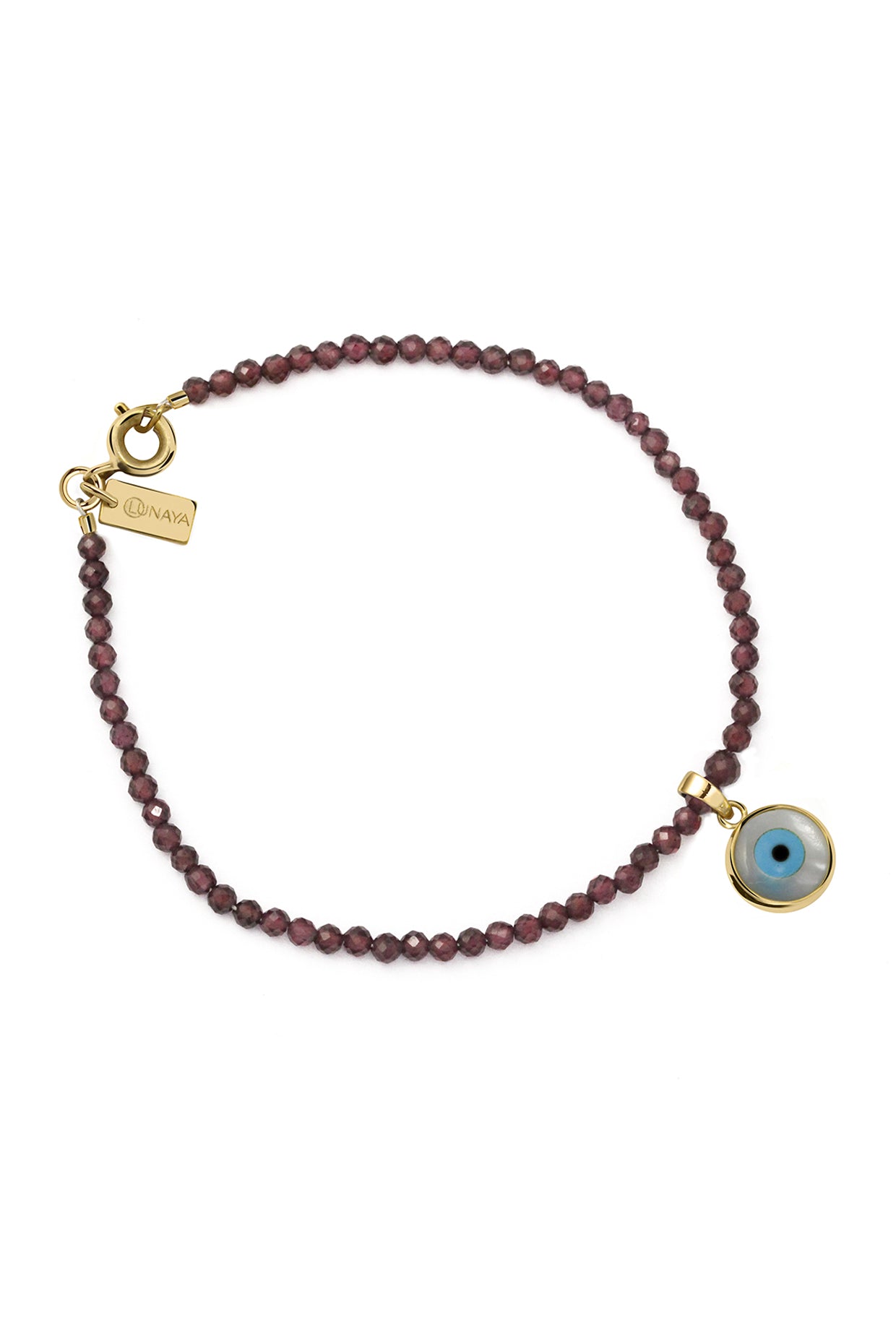 18Kt Gold Plated evil Eye Garnet Beaded Bracelet