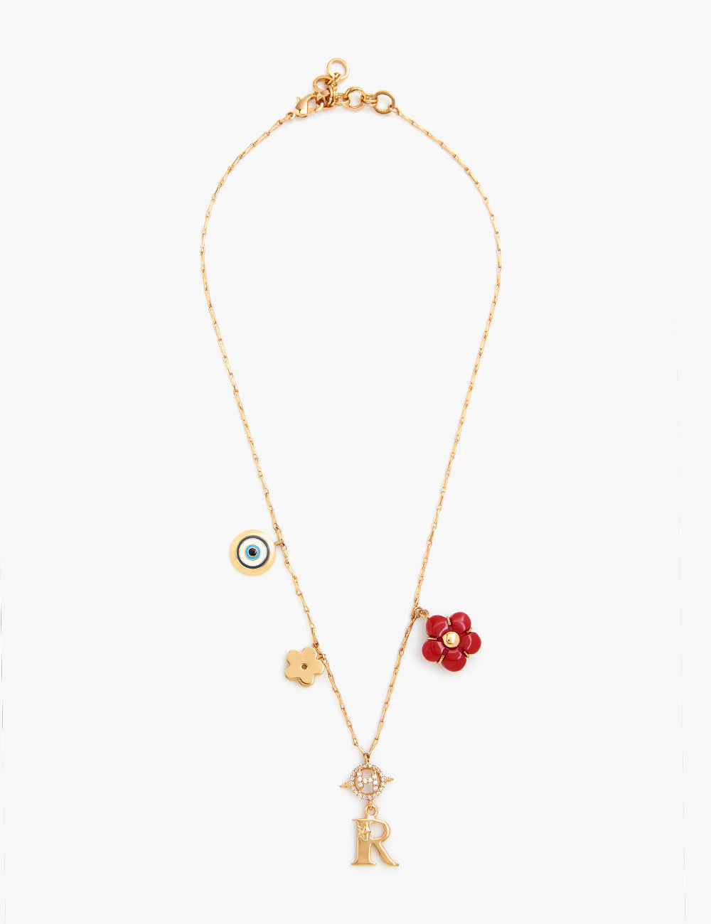 22kt Gold Plated Evil Eye and Floral Initial Necklace