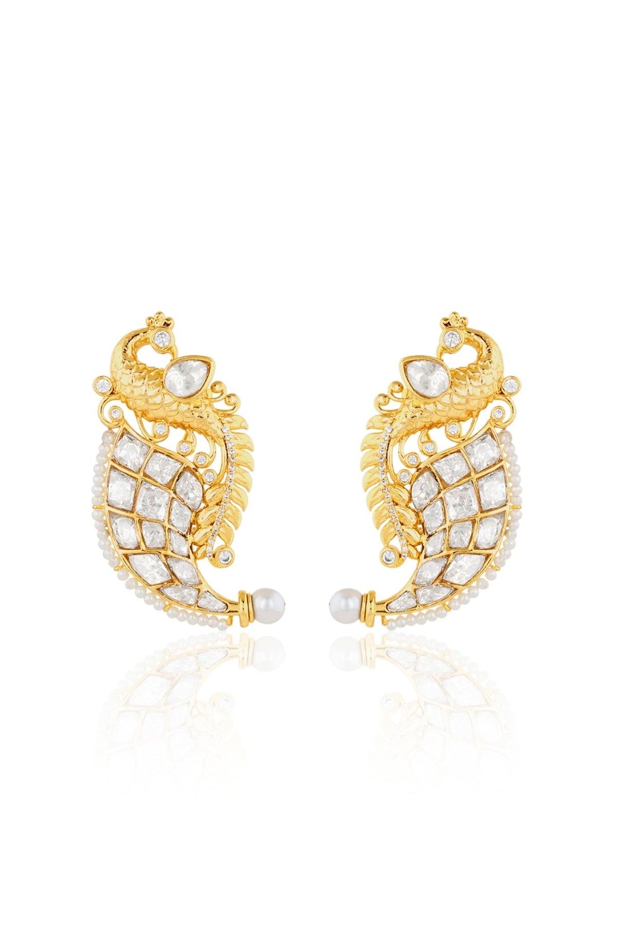 Polki Peacock Dagger Pearl Earrings