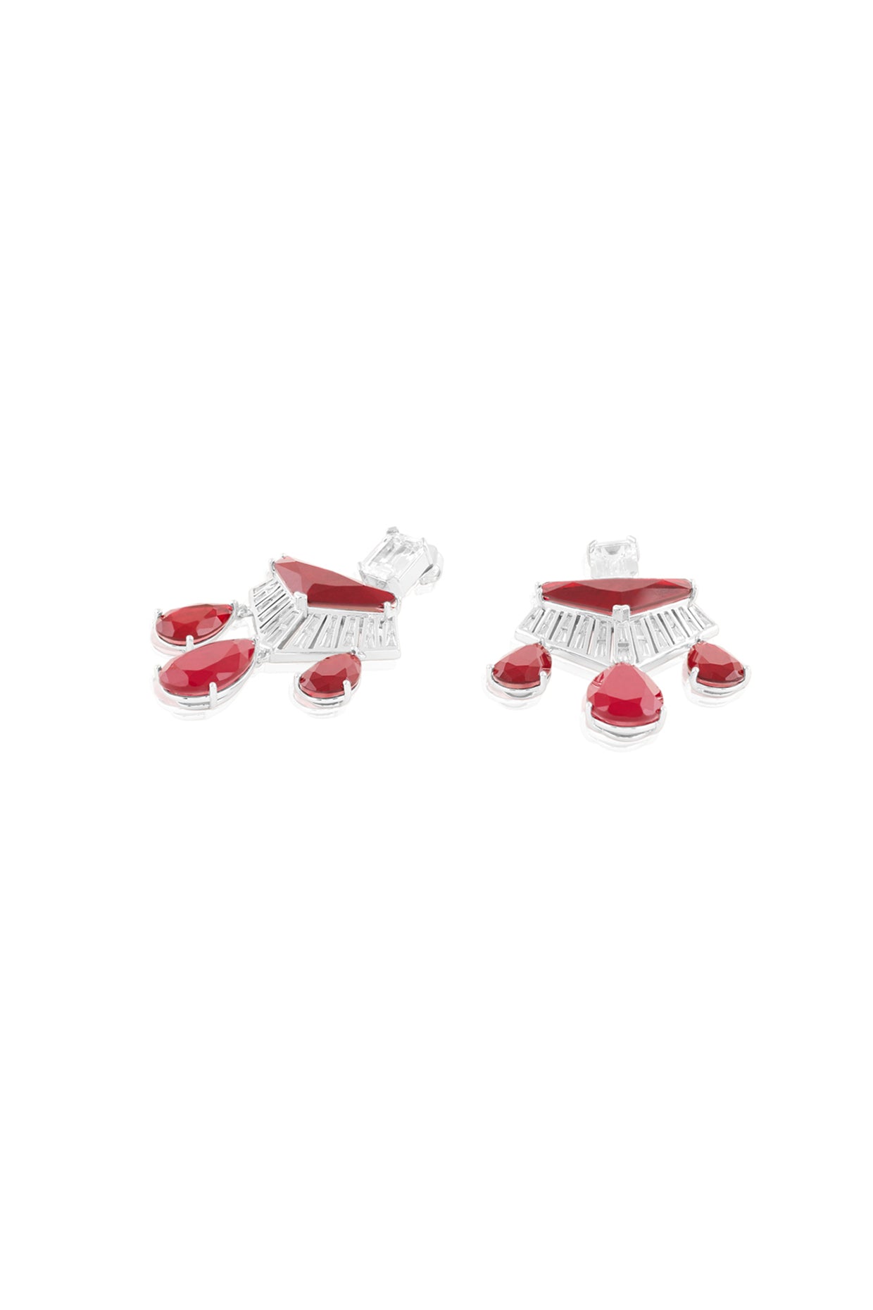 Angulaire Ruby Danglers In Rhodium Plated