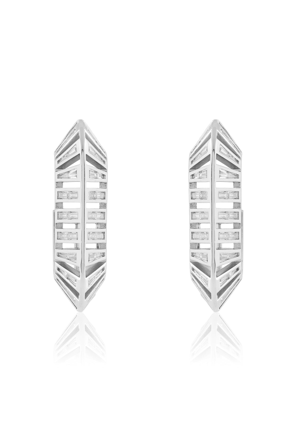 Rhombo Diamante Hoops In Rhodium Plated