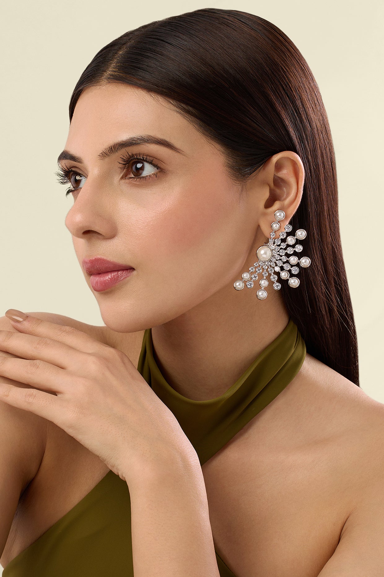 Modern Maharani Silver Half Moon Starburst Stud Ea 18Kt Gold Plated