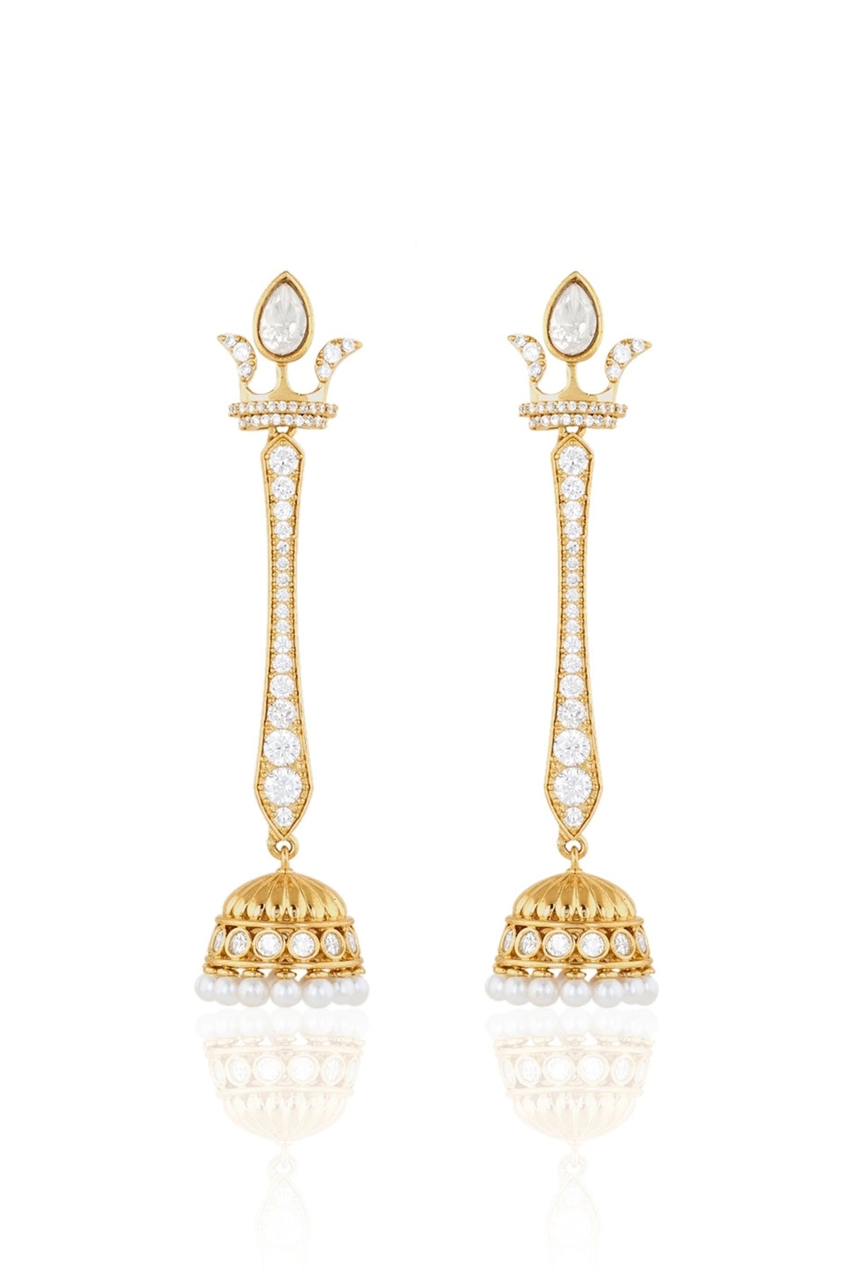 Polki Maharani Crest Long Pearl Earrings