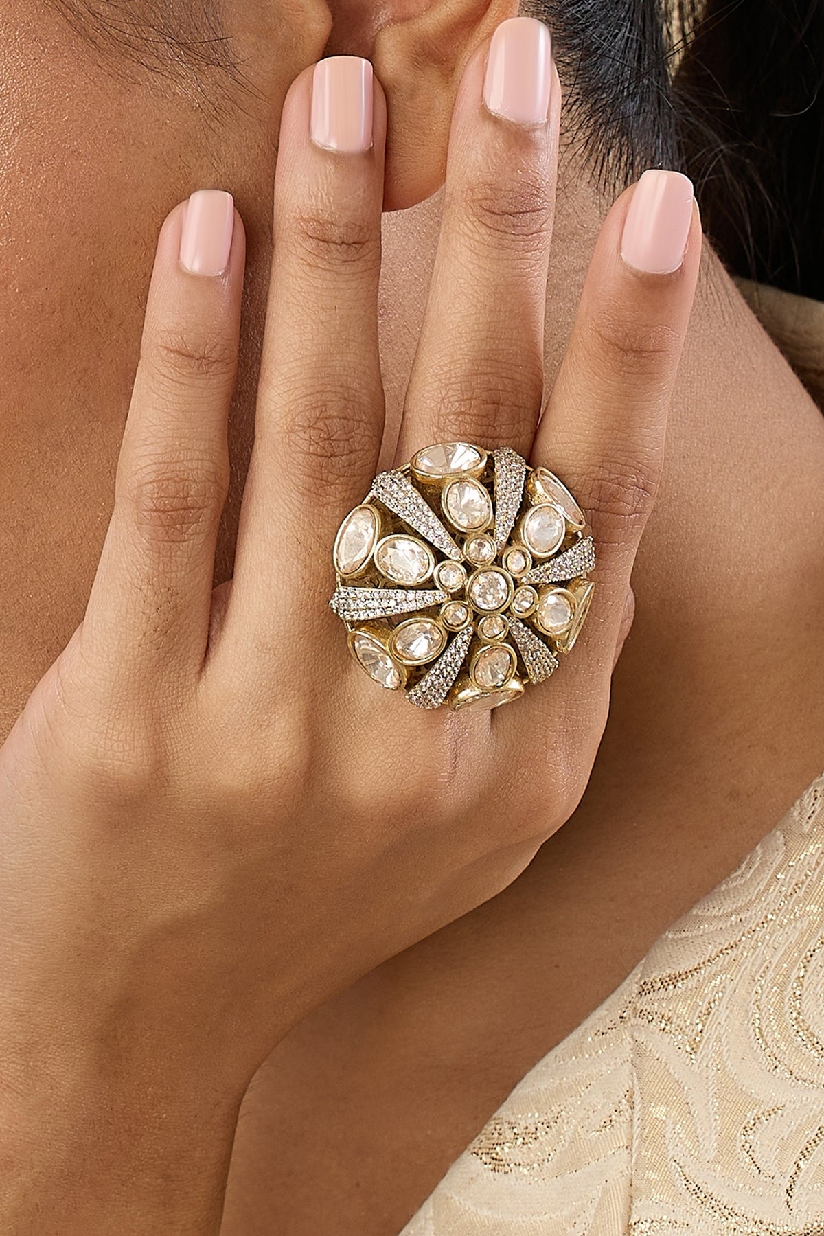 Polki Maharani Crest Statement Ring