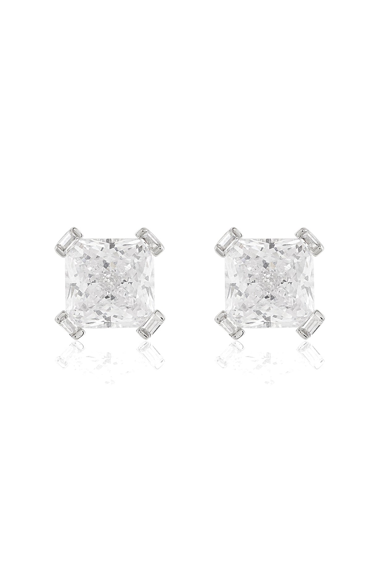 Elysian Radiance Square Studs In Rhodium Plating