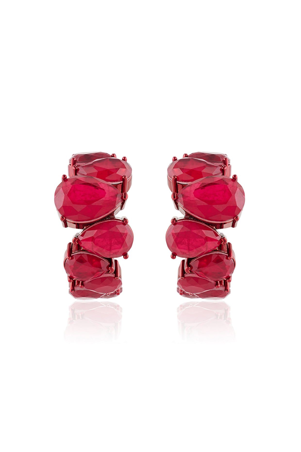 Crimson Glow Statement Hoops In Rhodium Plating