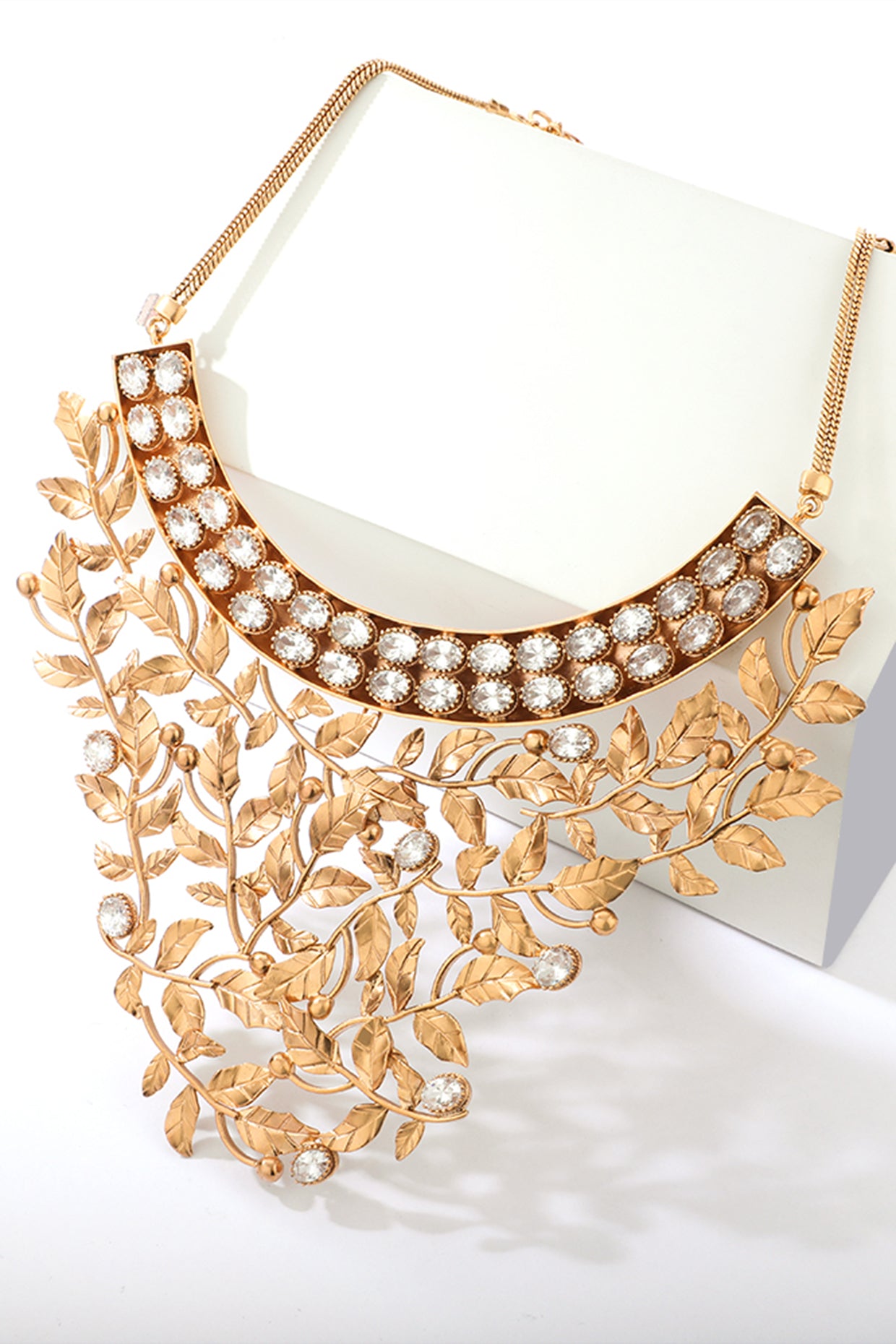 Gold Toned Serrate Drape Choker Necklace