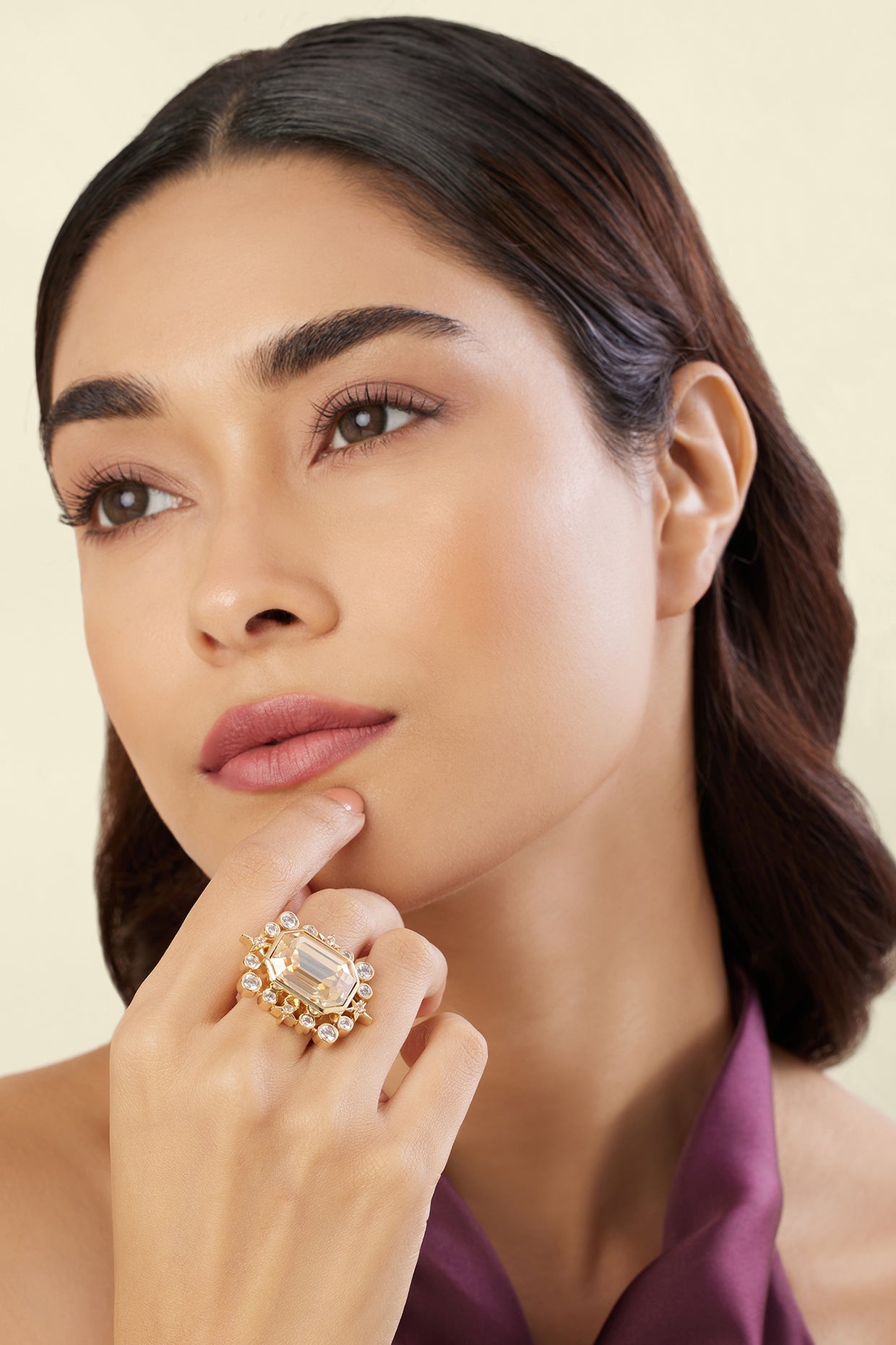 Golden Lyric Statement Ring In 18Kt Gold Plated