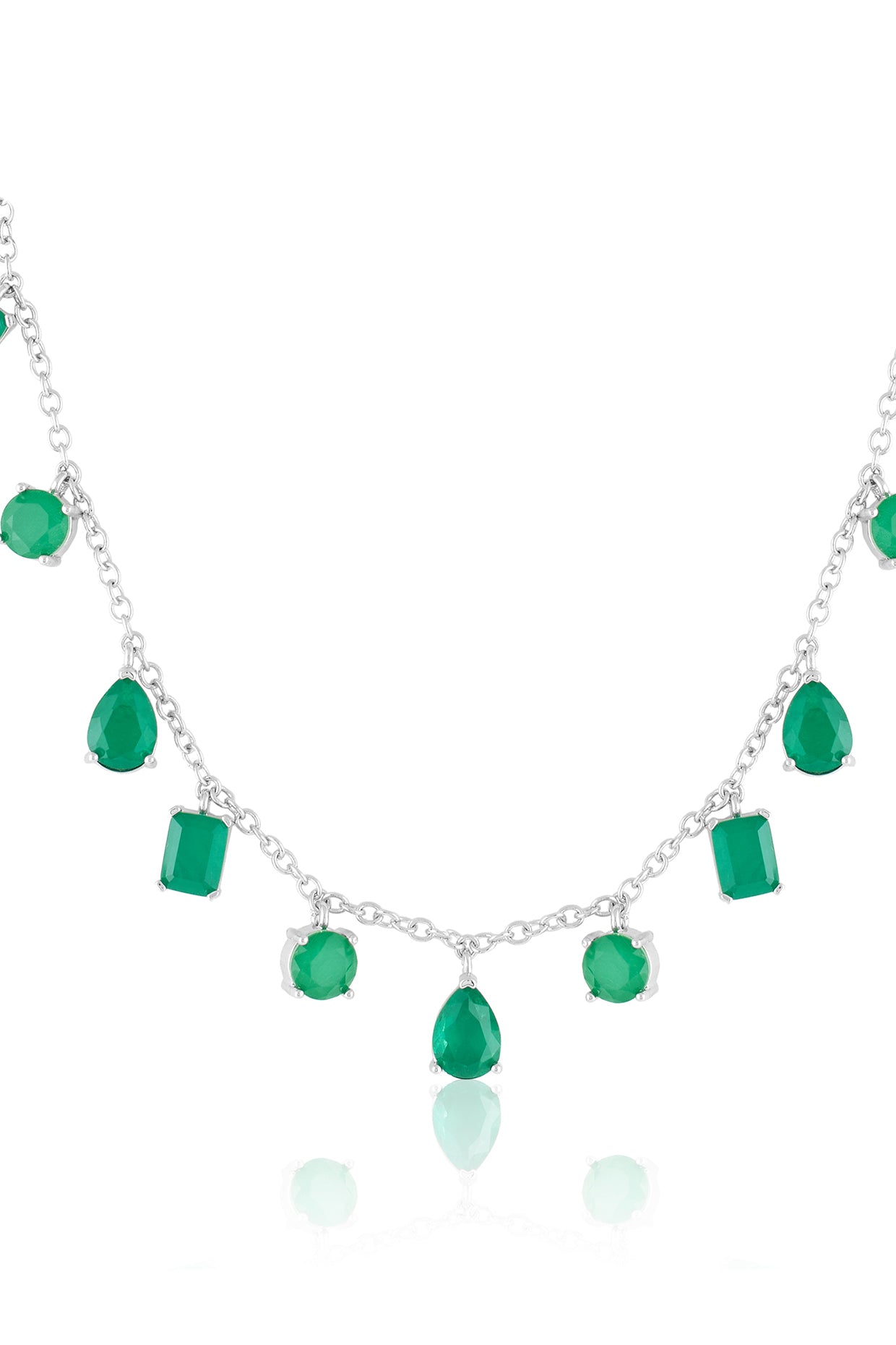 Eterna Emerald Charm Choker In Rhodium Plating