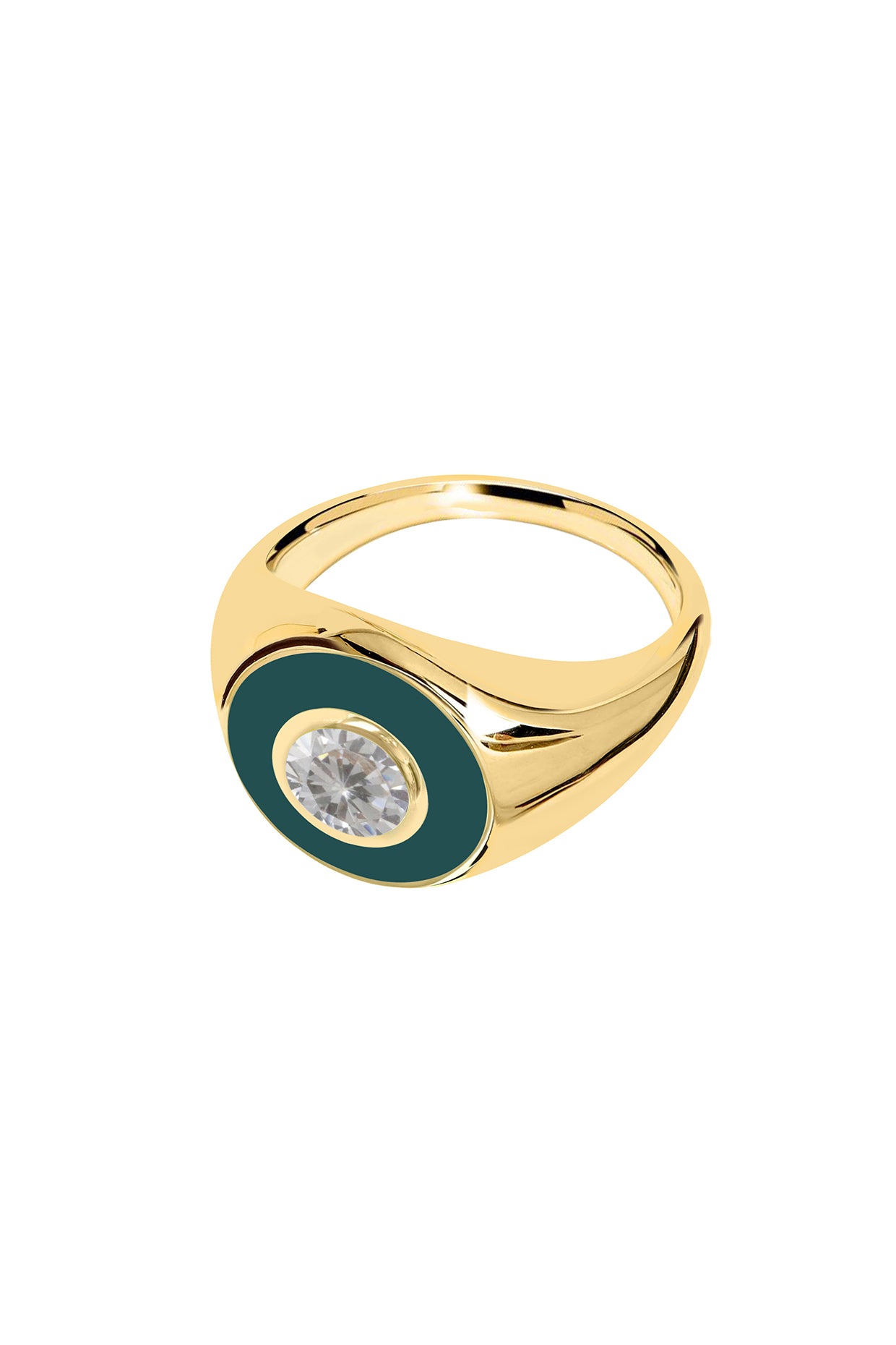 18Kt Gold Plated Eyes On Me Forest Green Signet Ring