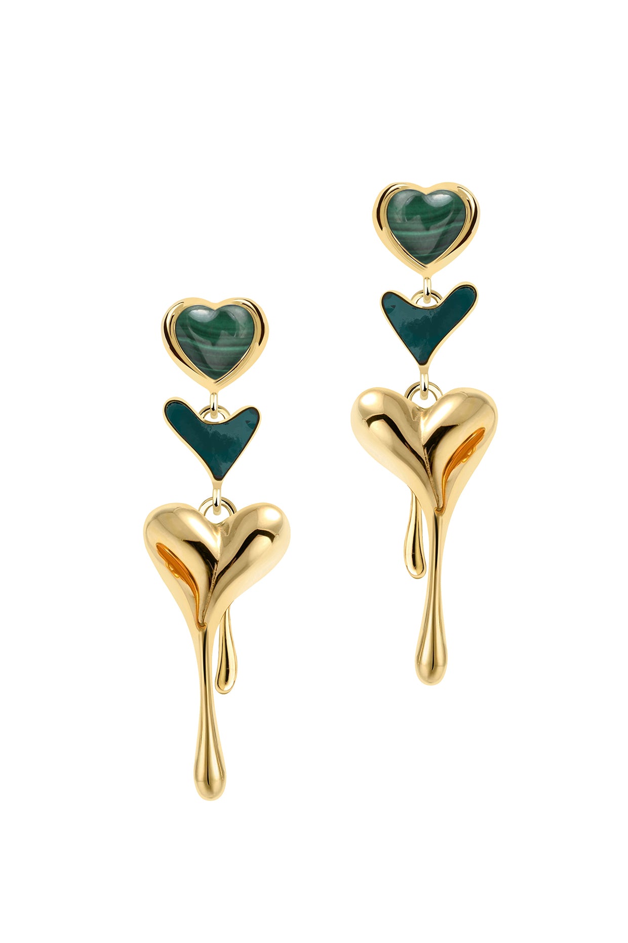 18Kt Gold Plated Malachite All Heart Drop Earrings
