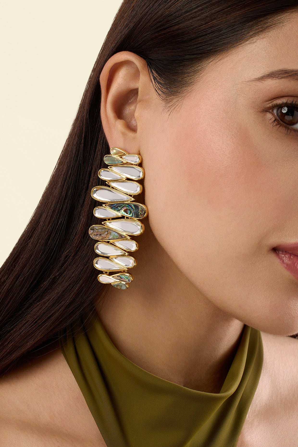 Demi Goddess Mother of Pearl & Mirror Cascading Earring 18Kt Gold Plated