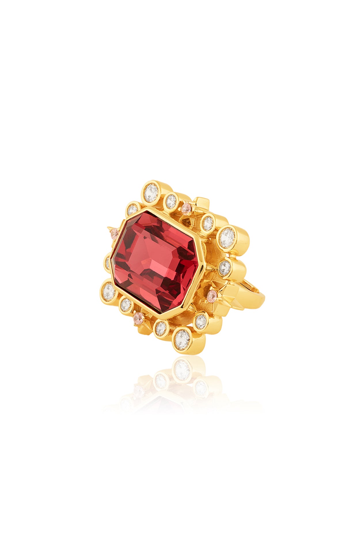 Ruby Lyric Statement Ring In 18Kt Gold Plated