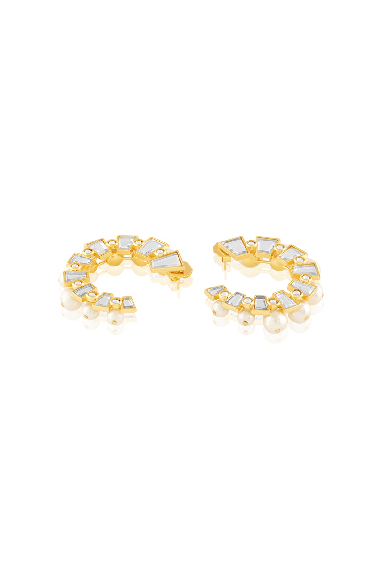 Bombay Deco Mirror And Pearl Hoop Earrings 18Kt Gold Plated