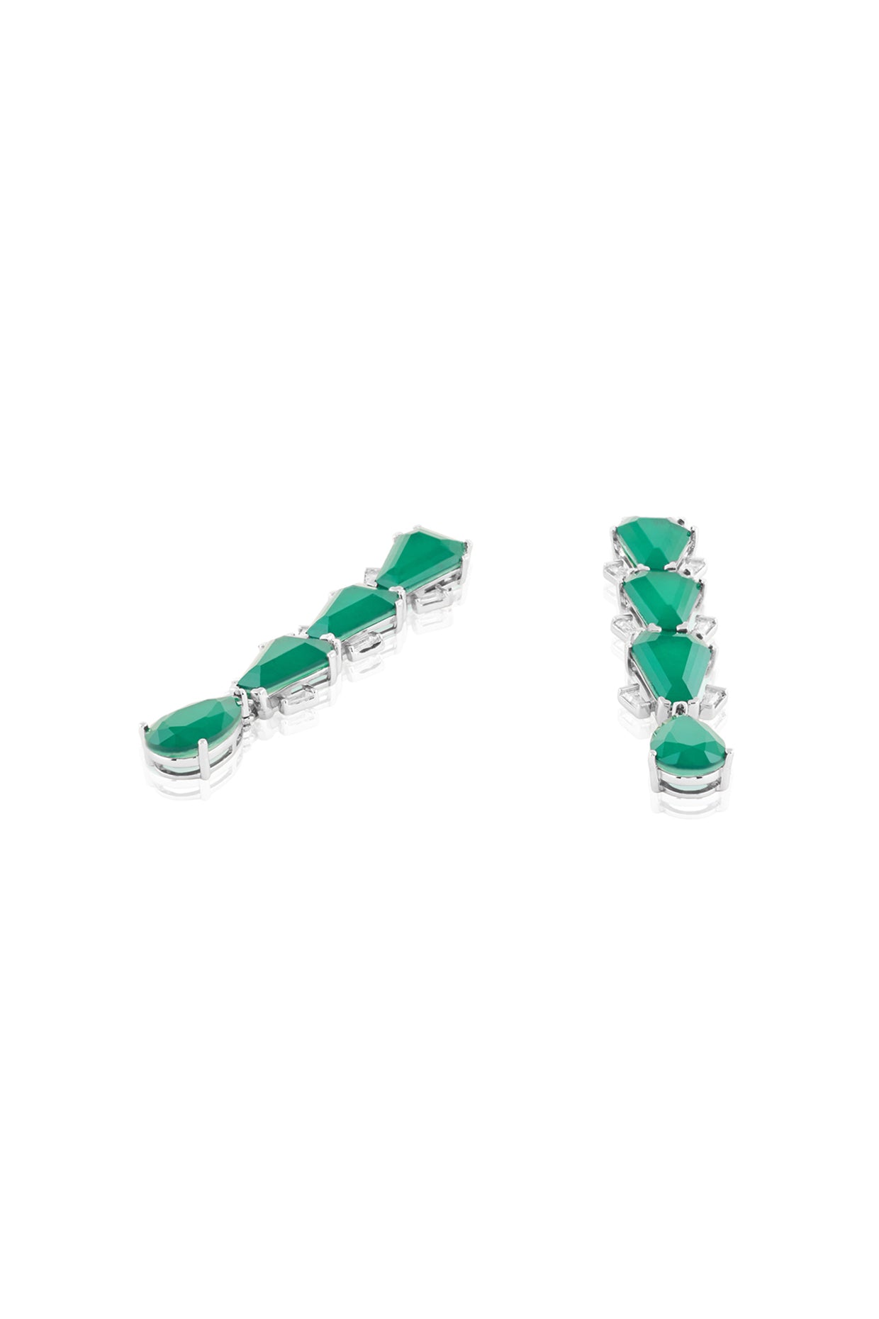 Metropole Emerald Danglers In Rhodium Plated