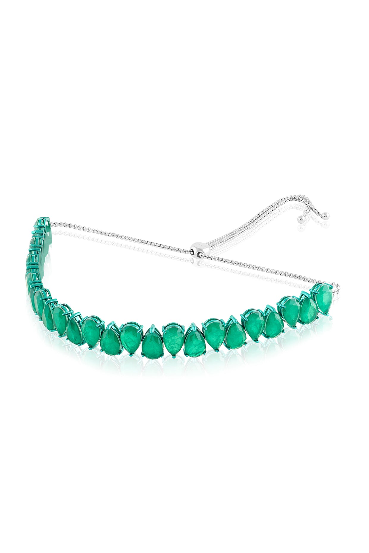 Elysian Emerald Choker Necklace In Rhodium Plating