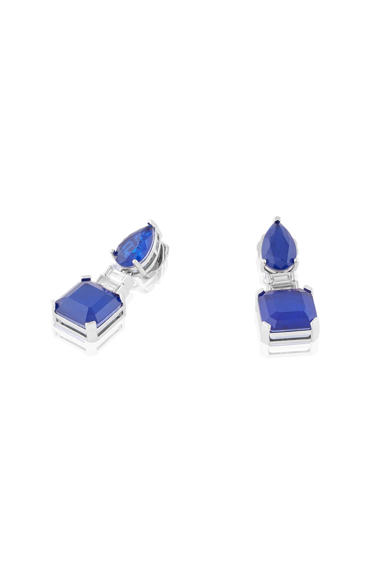 Sapphire Radiance Dangle Earrings In Rhodium Plating