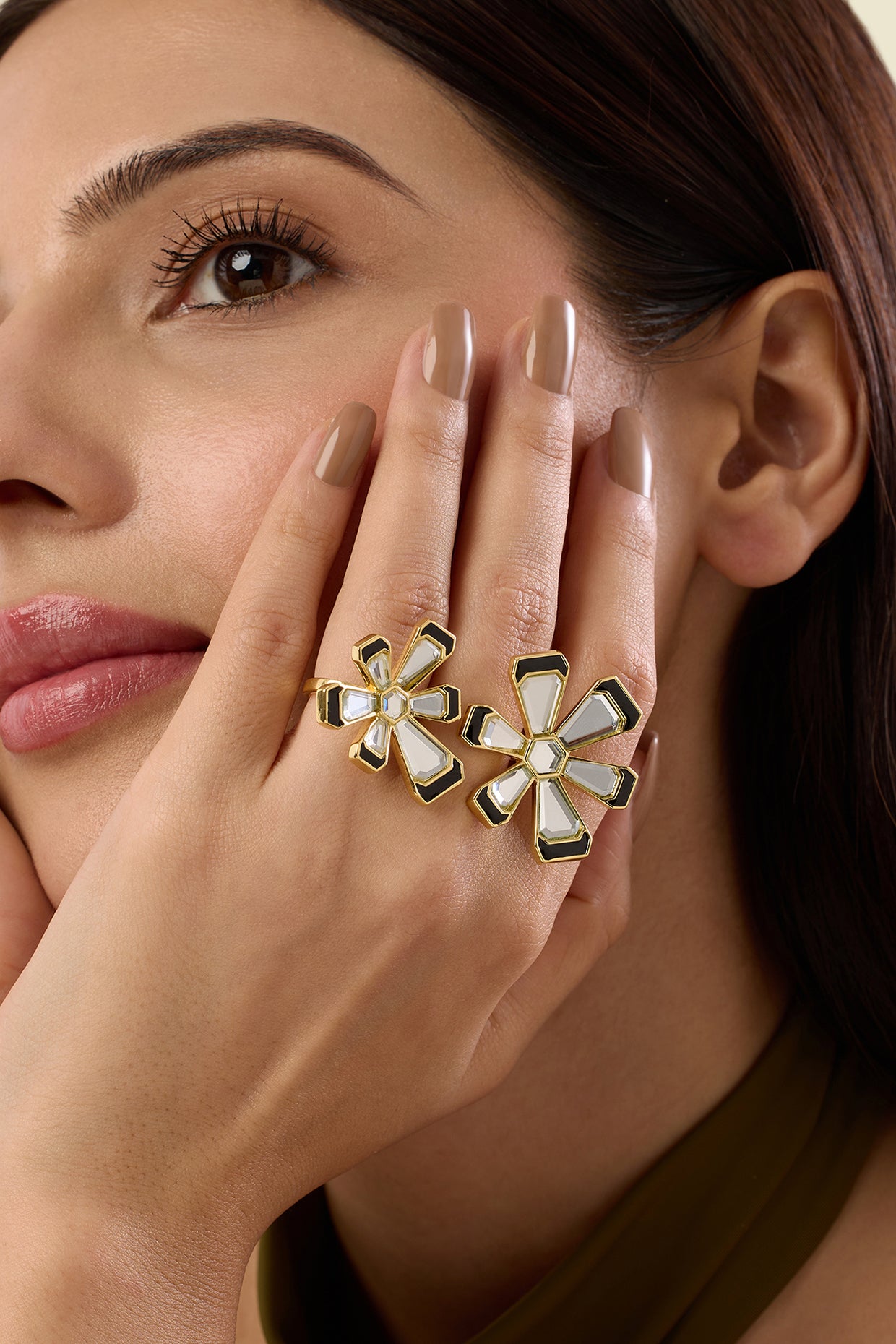 AyaanaTwoFingerMirrorAndEnamelRing 18Kt Gold Plated