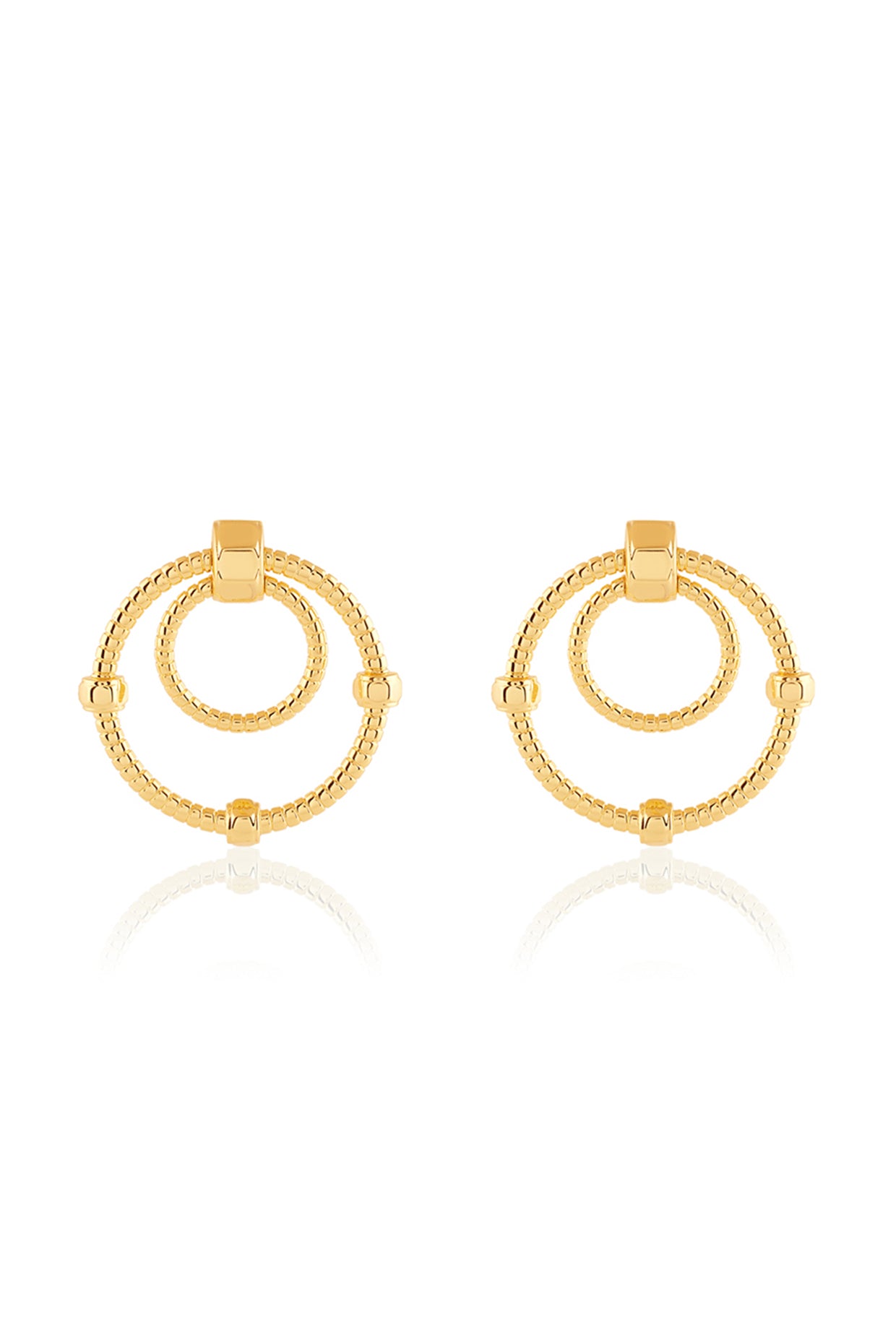 Gold Ribbed Bolted Double Hoop 18Kt Gold Plated
