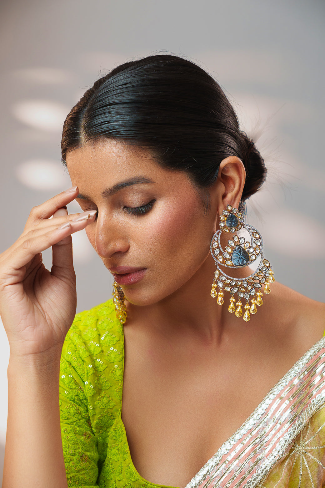 Fusion Of Kundan Earrings With Yellow Pearls