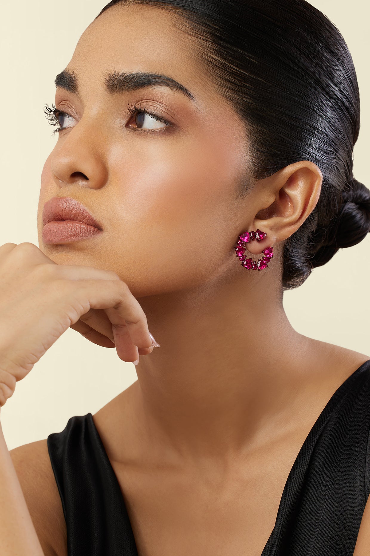 Crimson Halo Studs In Rhodium Plating