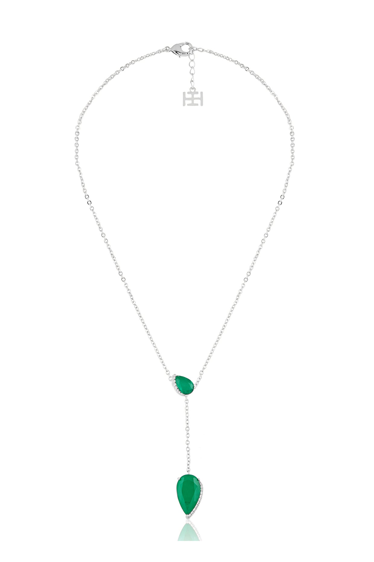 Lillian Emerald Y Necklace In Rhodium Plated