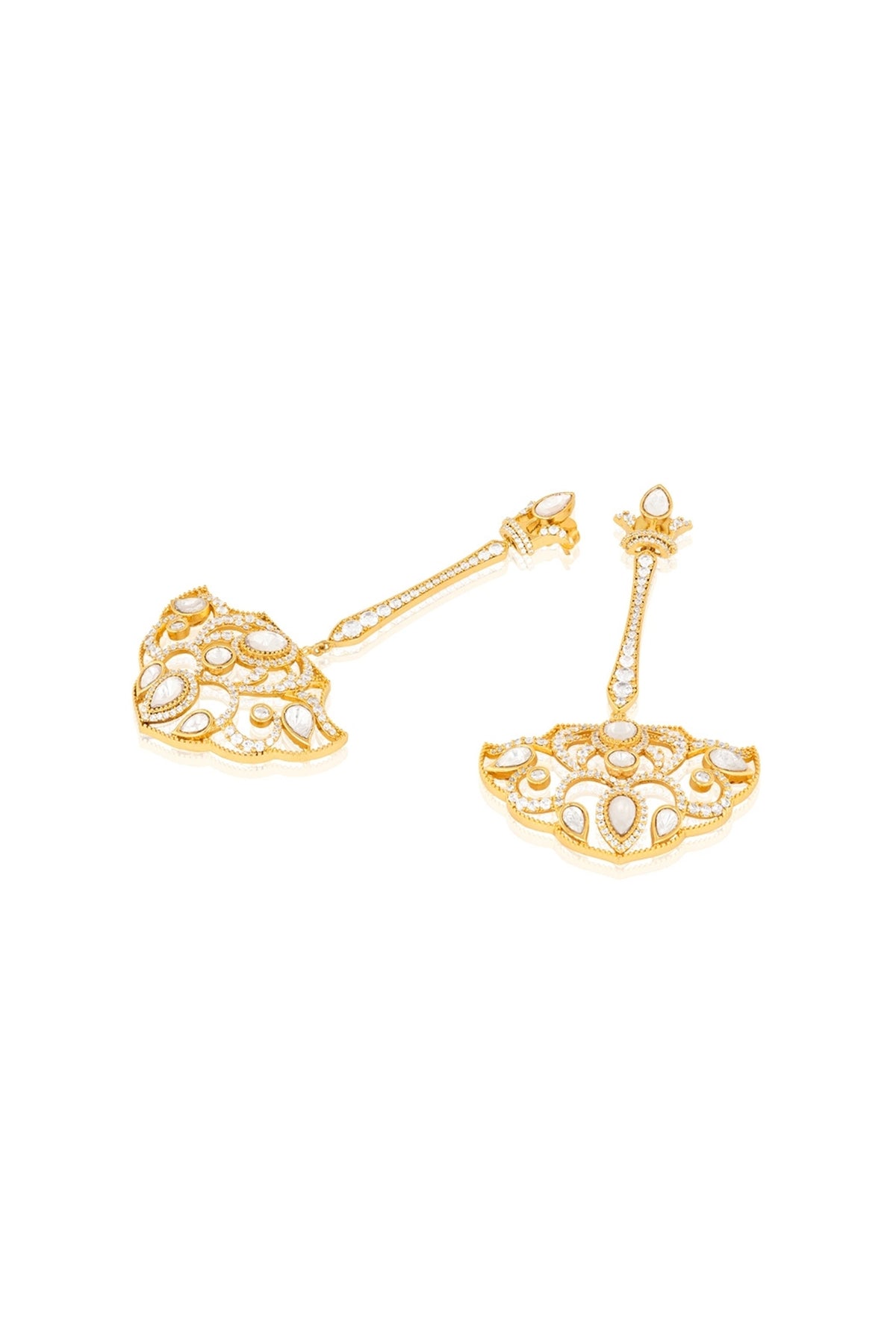 Polki Crown Fan Long Earrings