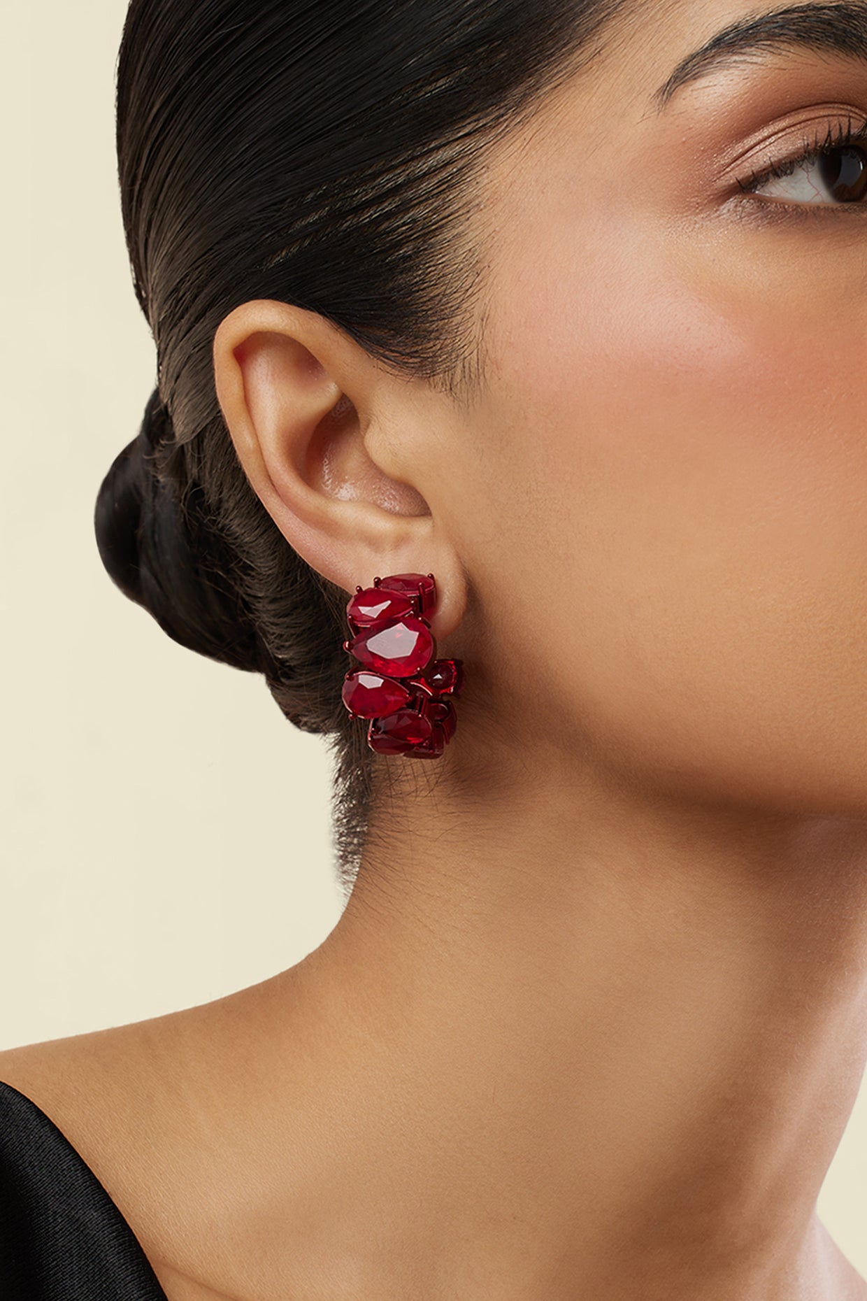 Crimson Glow Statement Hoops In Rhodium Plating