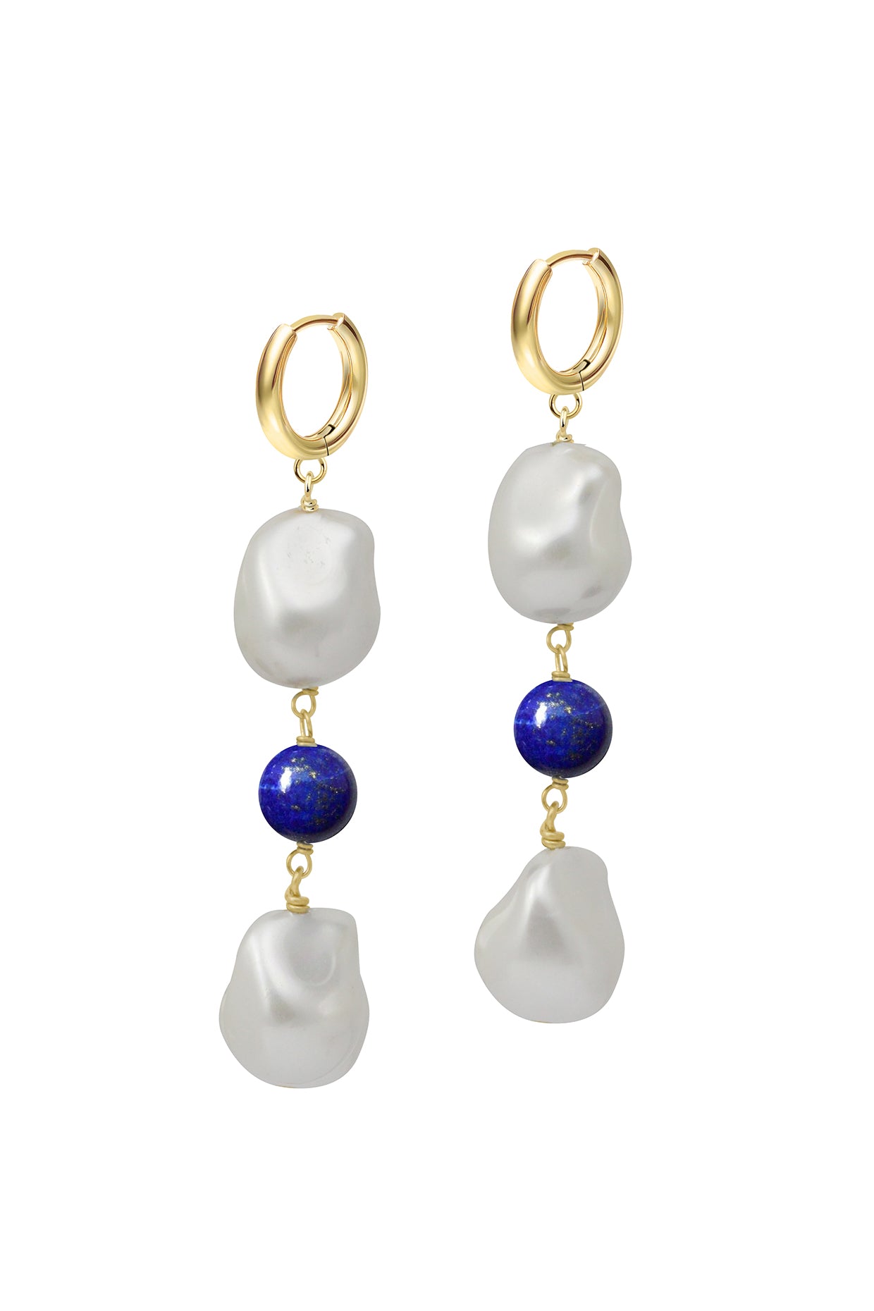 18Kt Gold Plated Blue Deux Pearl Drop Earrings