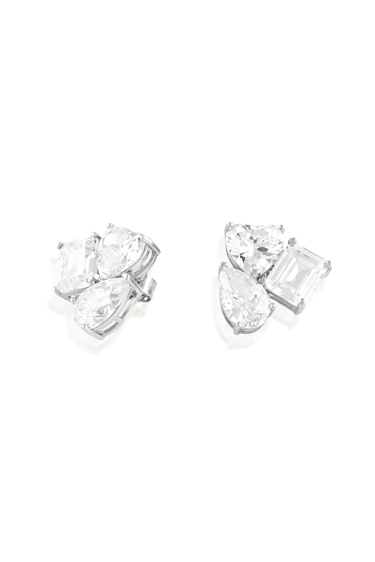 Silver Luxe Geometric Studs In Rhodium Plating