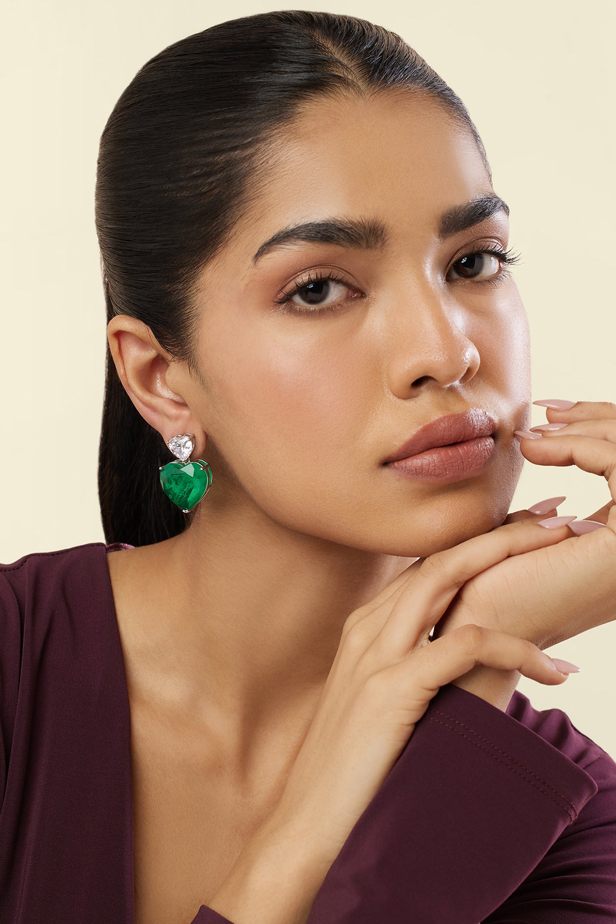 Emerald Heart Elegance Earrings In Rhodium Plating