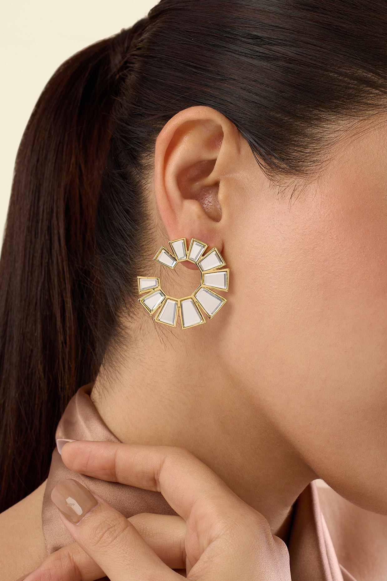 Bombay Deco Small Mirror Stud Rose Gold Earrings 18Kt Gold Plated