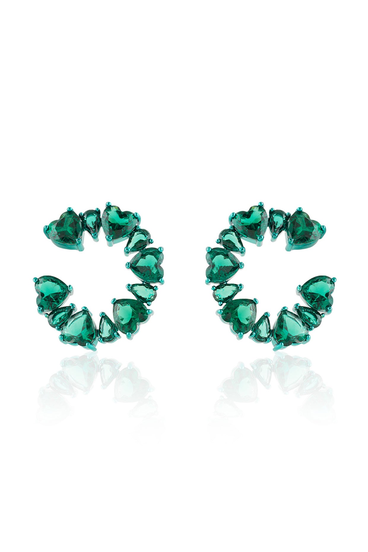 Emerald Halo Studs In Rhodium Plating